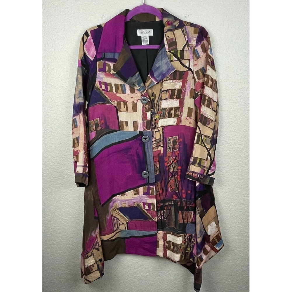 Anis A Women's Tunic Top‎ Shacket Womens Medium Art to Wear Colorful Lagenlook